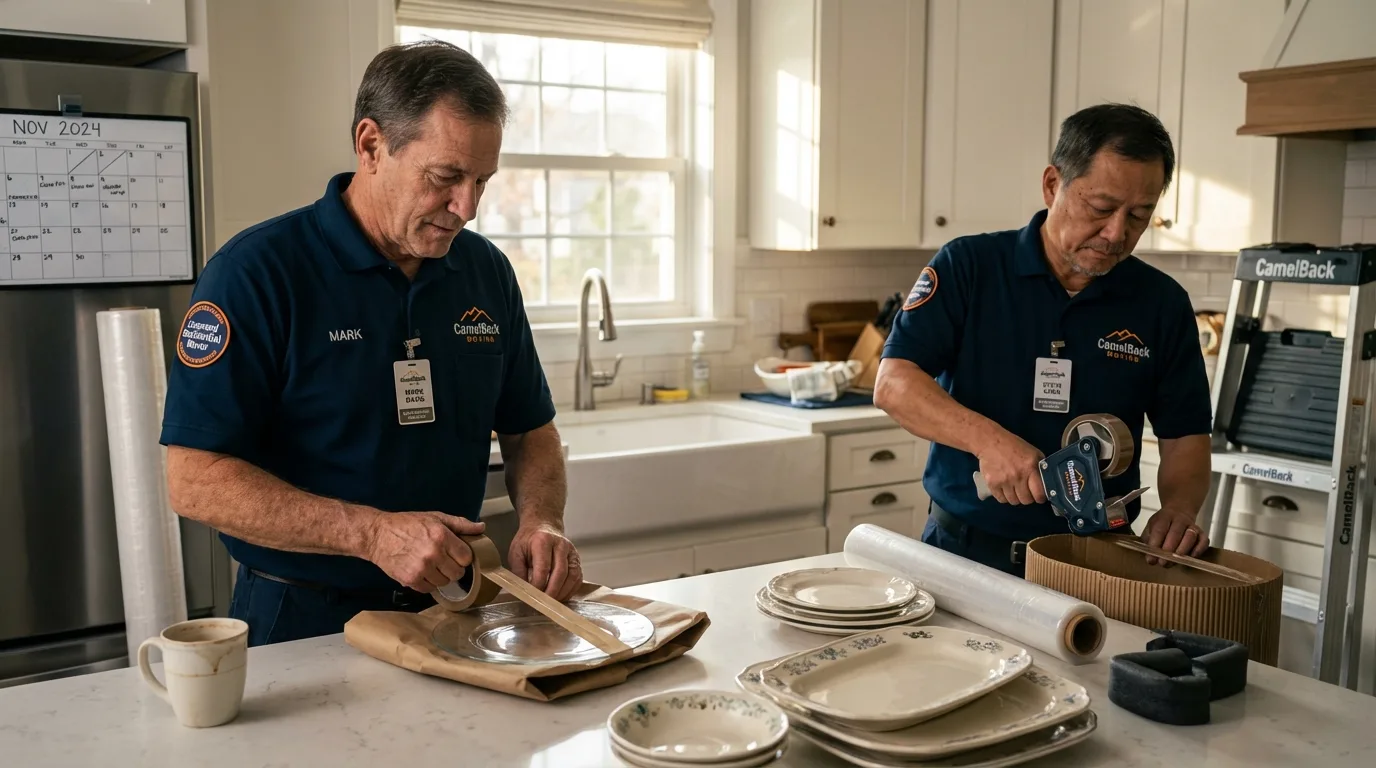 Professional crew packing kitchen dishware in Milton, NY